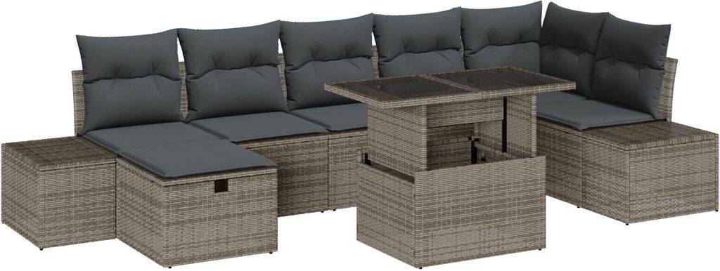 Möbel 8-teiliges Garten Sofaset mit Kissen Grau Poly Rattan - Gartensofas 3361218