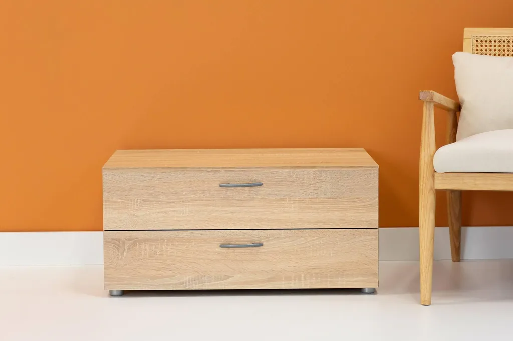 Commode Chêne Brun 2 Tiroirs 74cm de Haut Style Moderne et Robuste