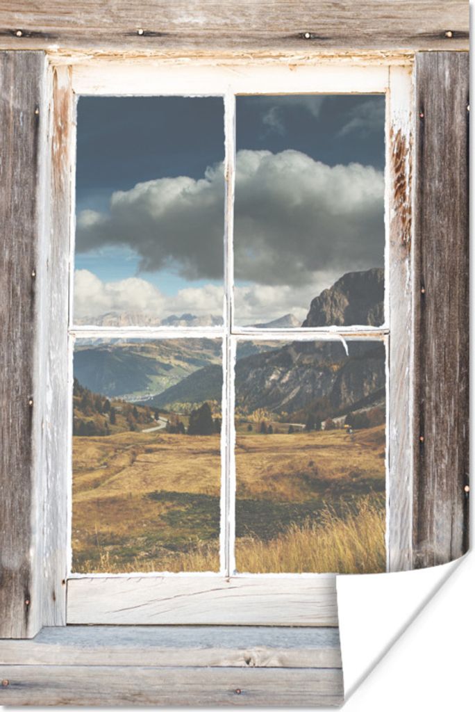 MuchoWow Poster Aussicht - Berg - Holz 80x120 cm - Papierdruck
