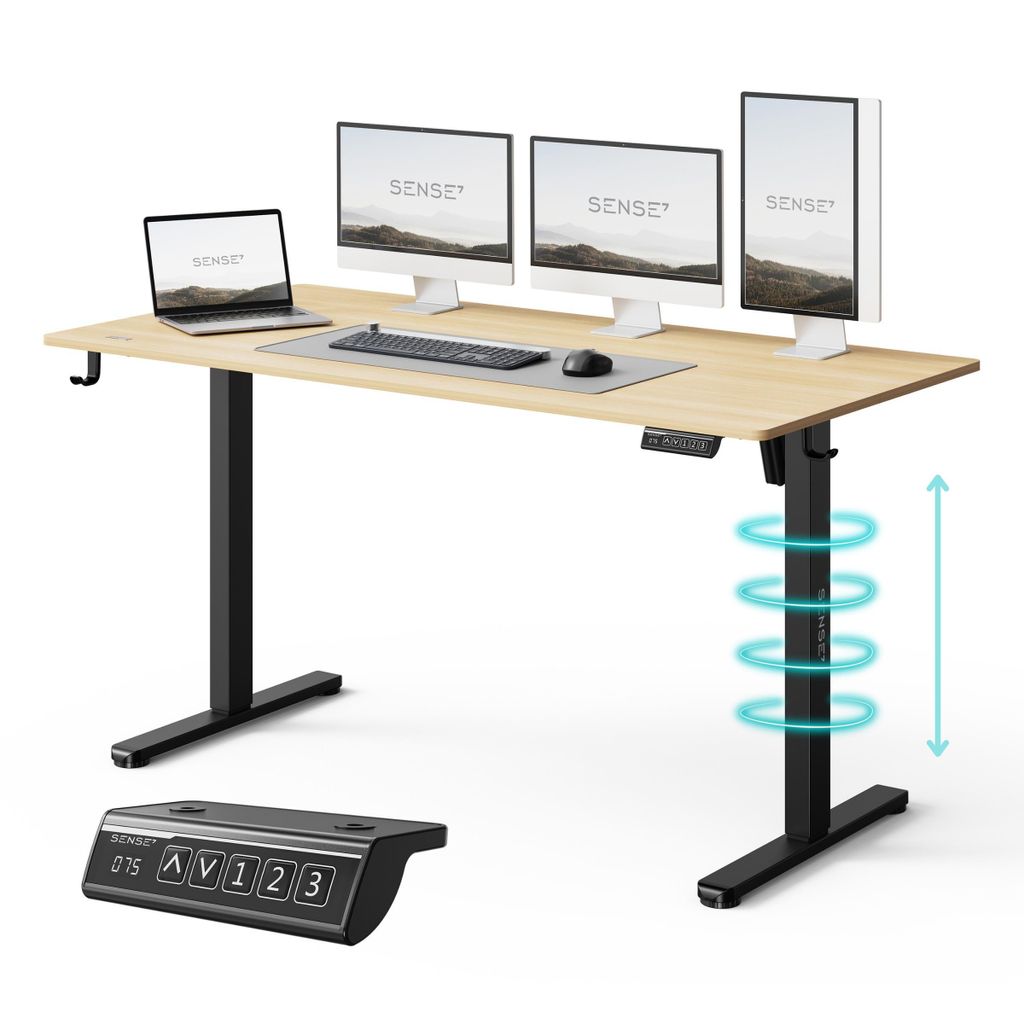 NOJO LIGHT Schreibtisch Höhenverstellbarer Elektrisch Stabil Ergonomisch Für Gamer Home-Office MemorySystem 140 x 70 cm Hellbraun Schwarz