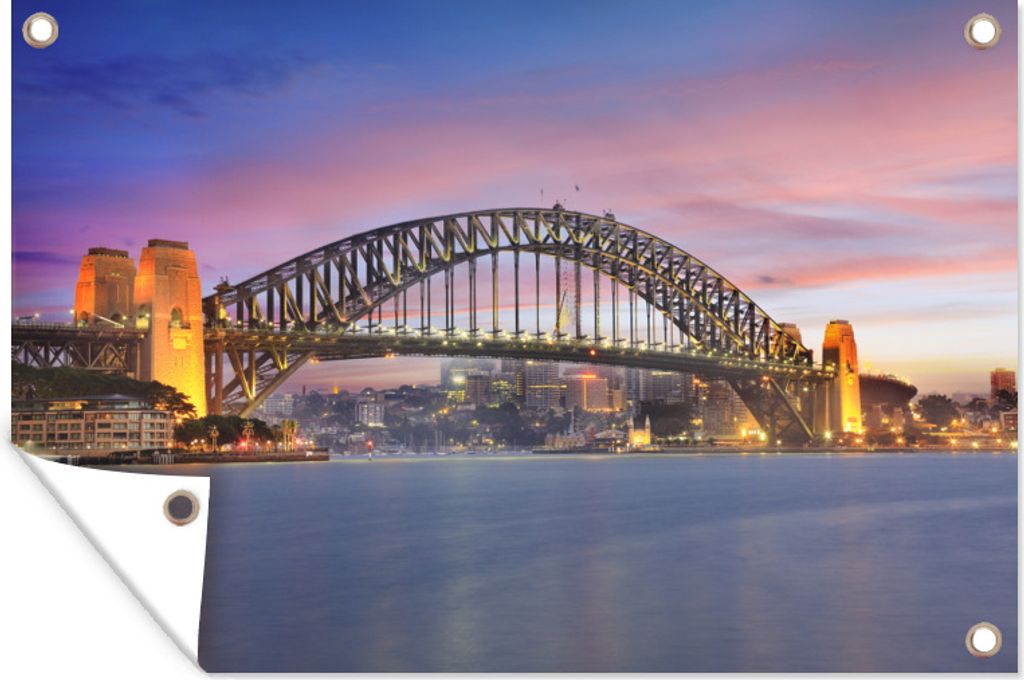 MuchoWow 90x60 cm Outdoor-Poster Gartendeko Sichtschutz Garten Poster für den Garten Sonnenaufgang an der Sydney Harbour Bridge, Australien