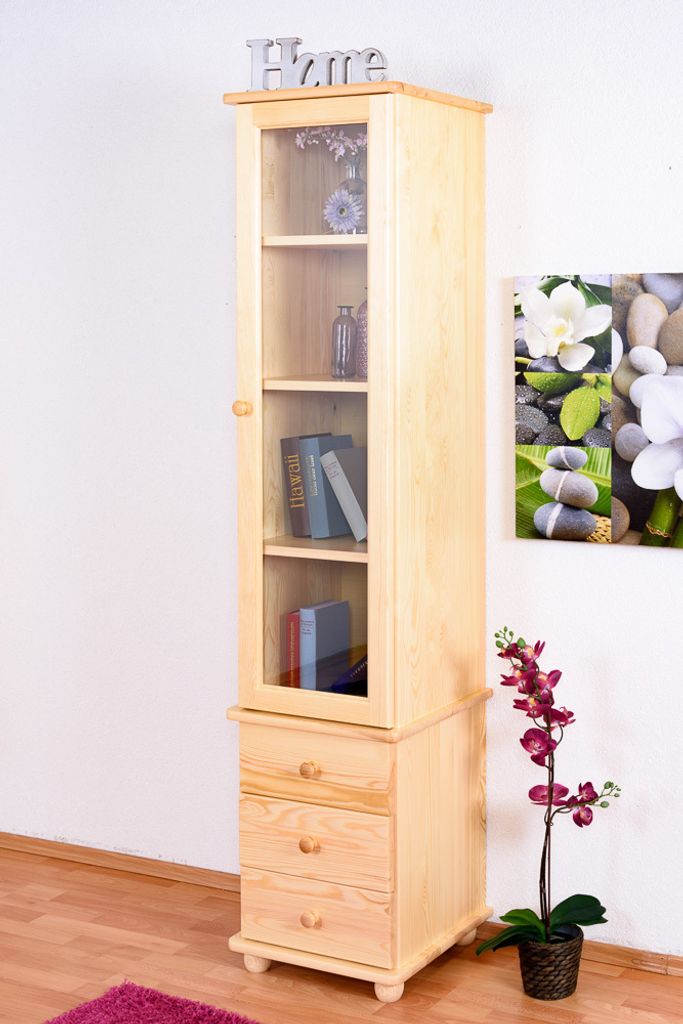 Esszimmerschrank, Vitrine, 45 cm breit, Kiefer massiv, Optik: Natur