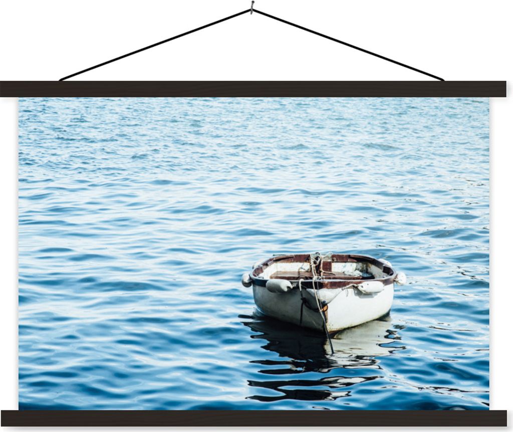 MuchoWow Textilposter Boot - Wellen - Meer 120x80 cm mit schwarzem Rahmen - Wanddeko