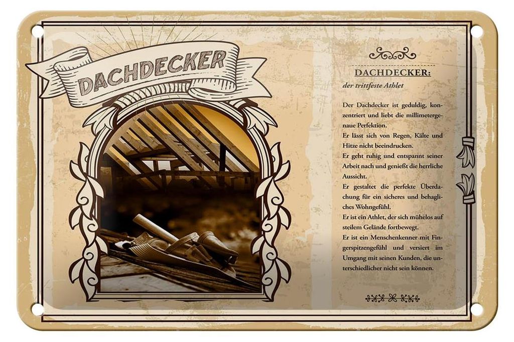 Blechschild Berufe 18x12cm Dachdecker tritt fest Athlet Produktbild 