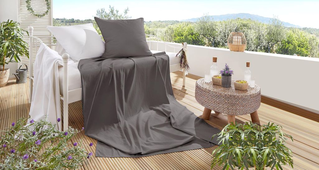 Hahn Sommerset Kissenbezug + Sommerdecke Plaid Tuch uni Produktbild 