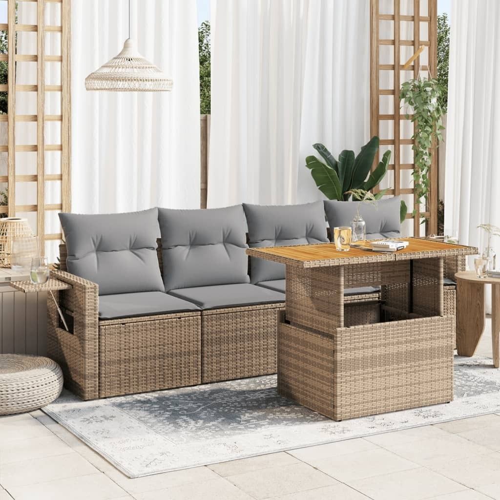Maison Exclusive - 5-tlg. Garten-Sofagarnitur mit Kissen Beige Poly Rattan
