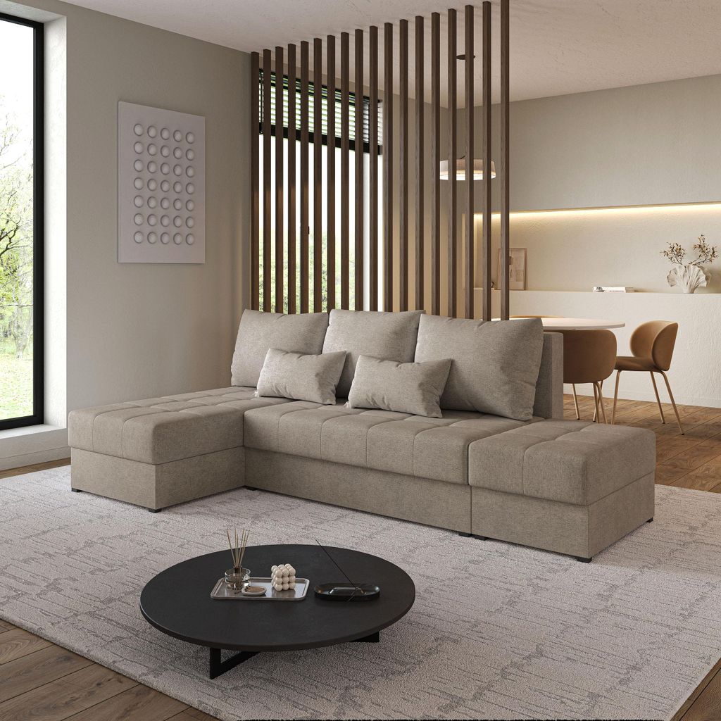 Masseno Ecksofa NORVI mit Schlaffunktion L-Form, Sofa mit Bettkasten, Wohnzimmersofa, Couch, Soffa, Bettsofa, Couchgarnitur- Braun, NEVE 16