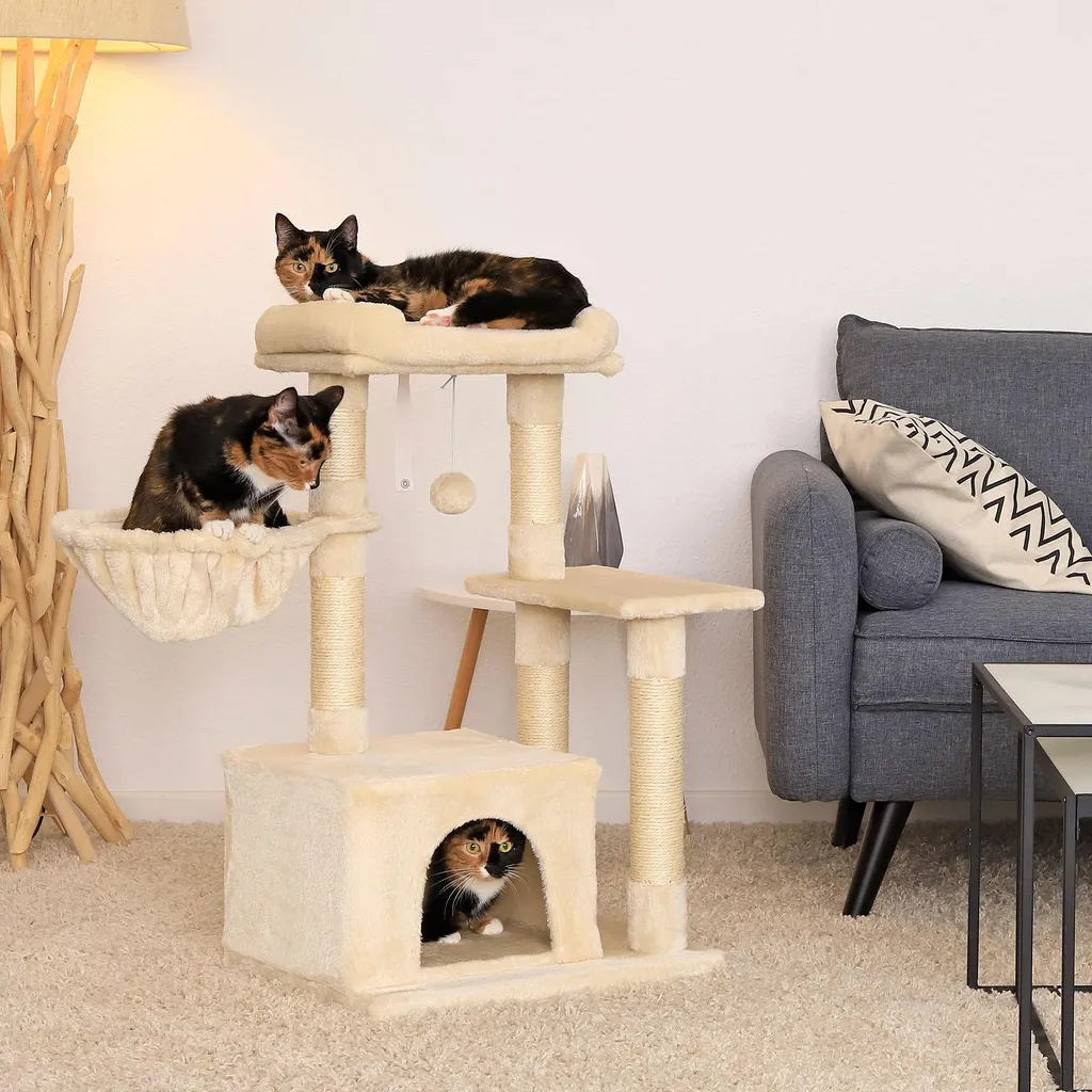 Arbre à chat compact 85 cm : la solution gain de place en sisal beige - 2