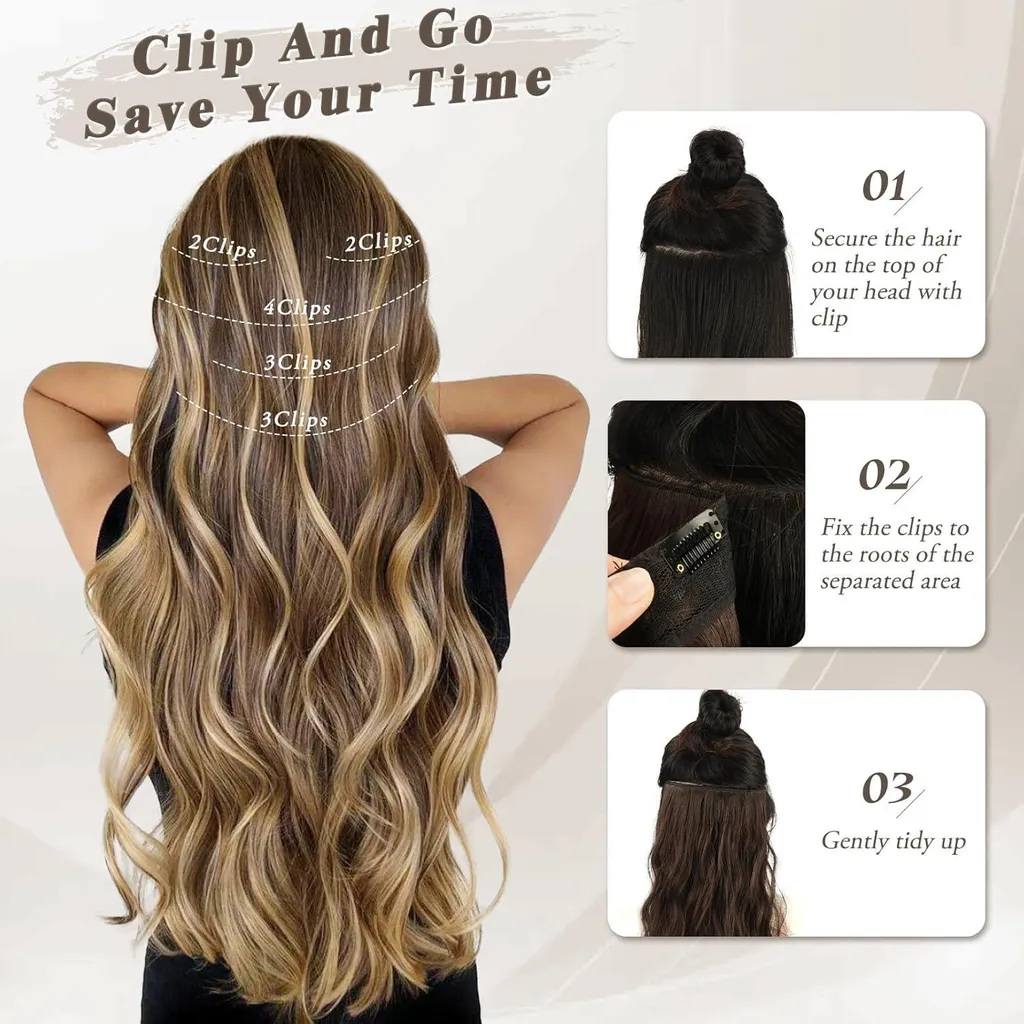 Extensions de Cheveux pour Mariage et Soirée 50cm Clips Ondulées - 5