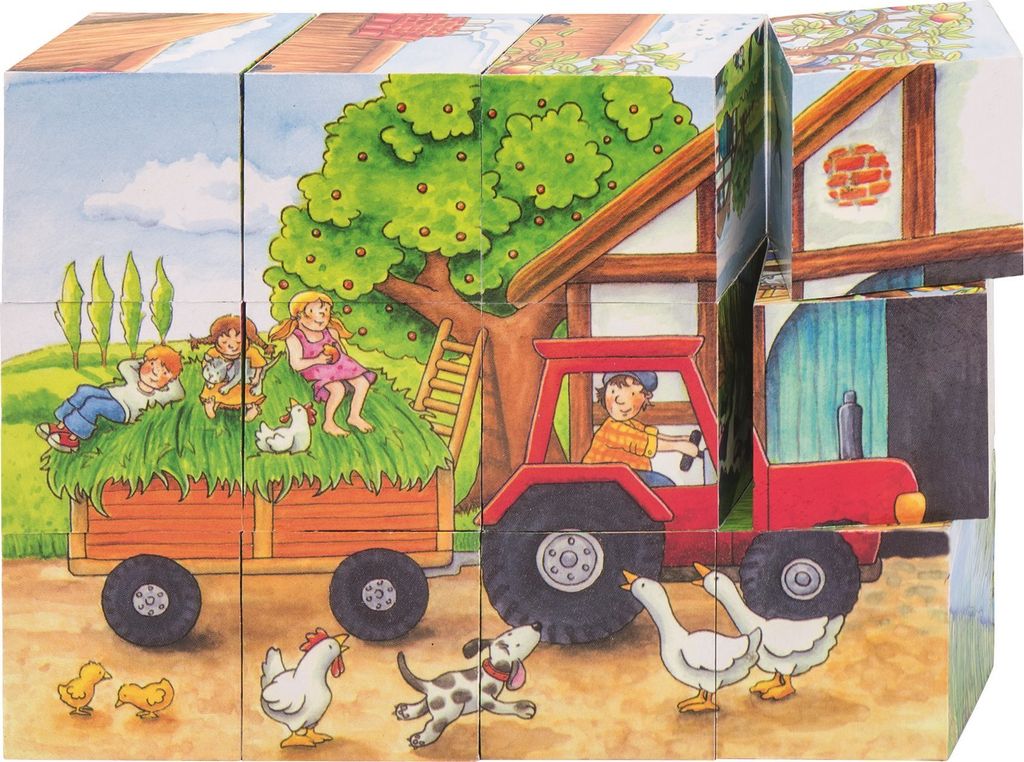 GOKI Drewniane klocki Pory roku na farmie, 12 klocków Zdjęcie produktu 