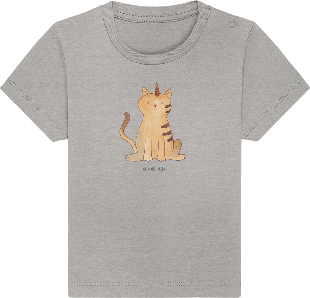 Mr. & Mrs. Panda Organic Baby Shirt Einhorn Katze 6. - 12. Monat - Heather Grey - Geschenk, Kleinkind T-Shirt, Kurzarmshirt, Unicorn, Babyshirt, Ei...