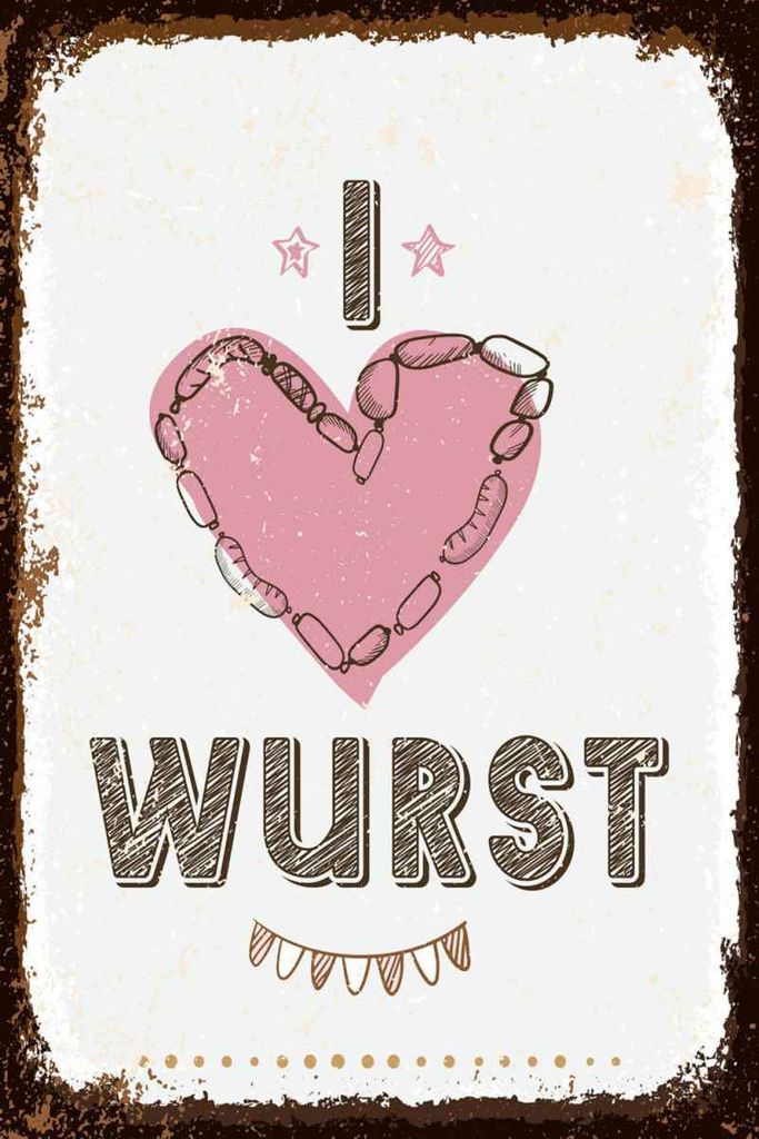 vianmo Holzschild 30x20 cm Essen I love Wurst Herz