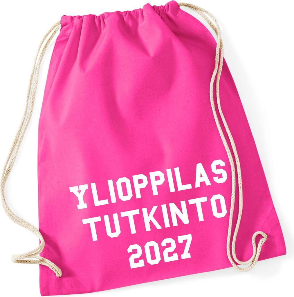 Huuraa Turnbeutel Ylioppilastutkinto 2027 Abschluss Finnland 12 Liter Fuchsia Baumwolle Rucksack Geschenkidee
