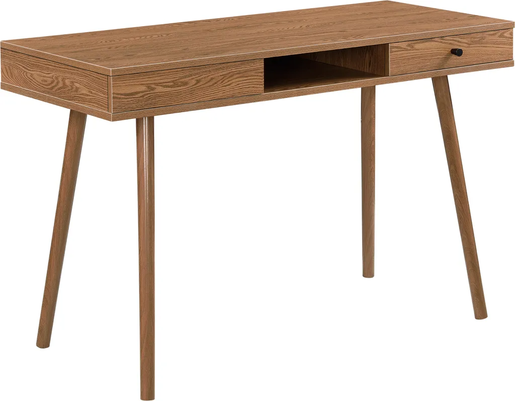 Bureau de télétravail compact 115cm avec tiroir, bois foncé et métal