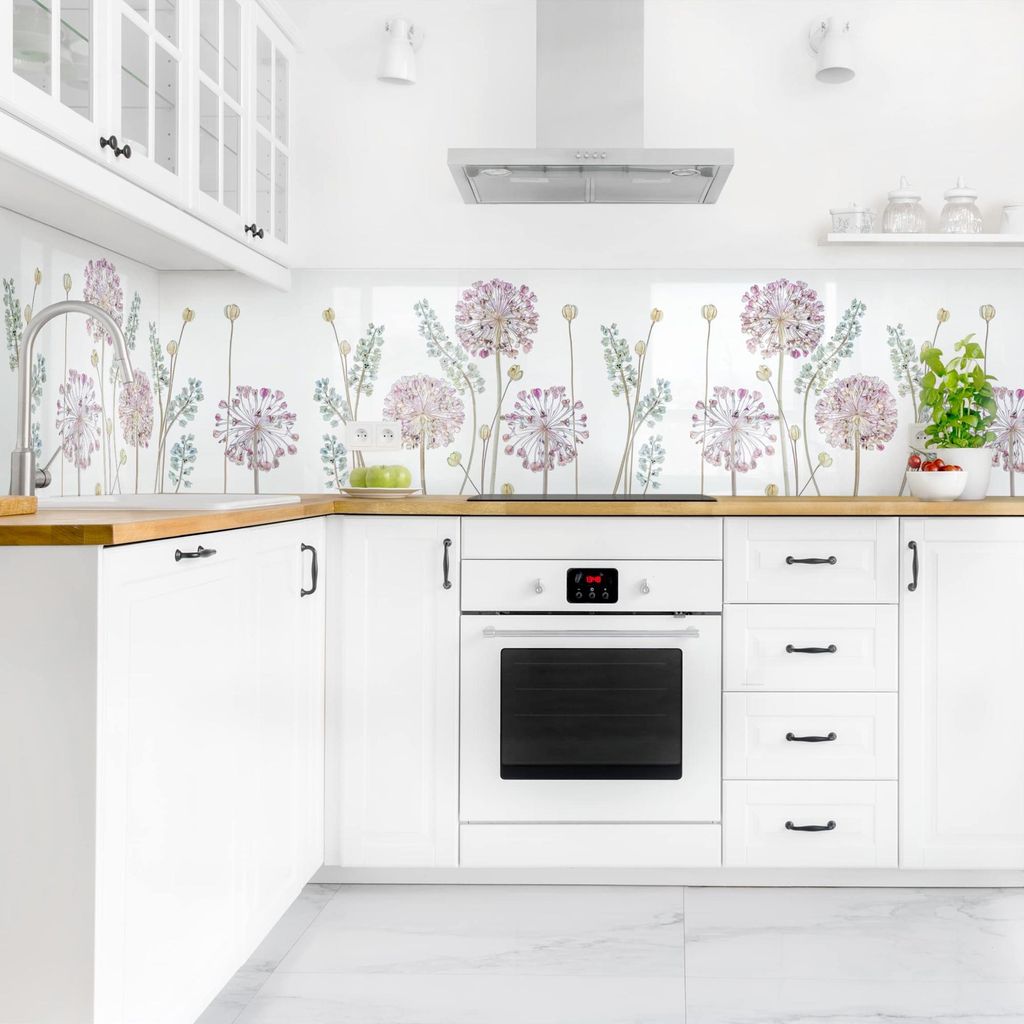 Küchenrückwand Blumen selbstklebend - 0.65 mm Wandpaneel wasserfest Design pastell Landhaus Spritzschutz fugenlos