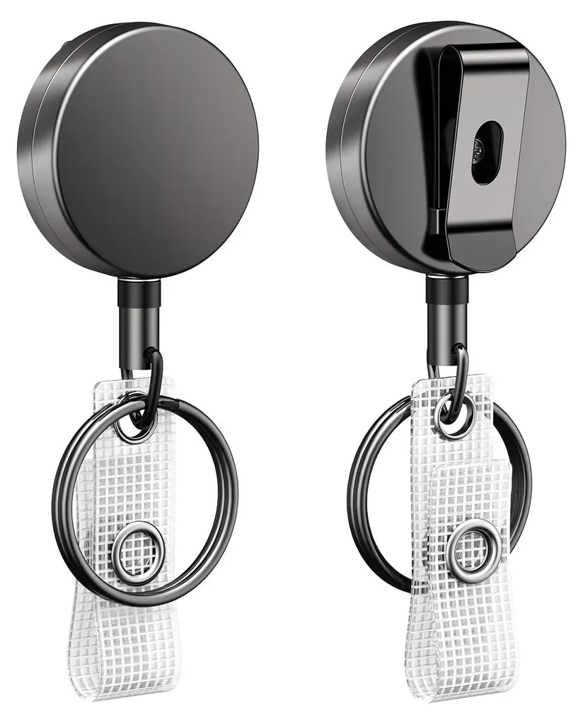 Lot de 2 porte-badges rétractables robustes avec clip ceinture en métal