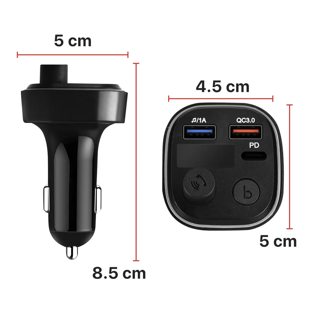 Adattatore Bluetooth Auto FM Nero con Ricarica Rapida PD & QC 3.0 - 6