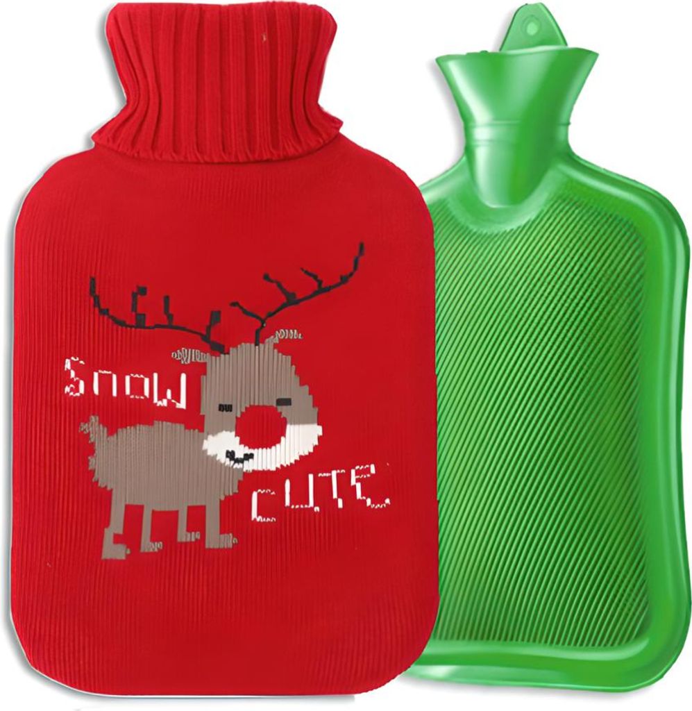Wärmflasche Gummipullover im Bezug groß 2l Weihnachtswasserbezug