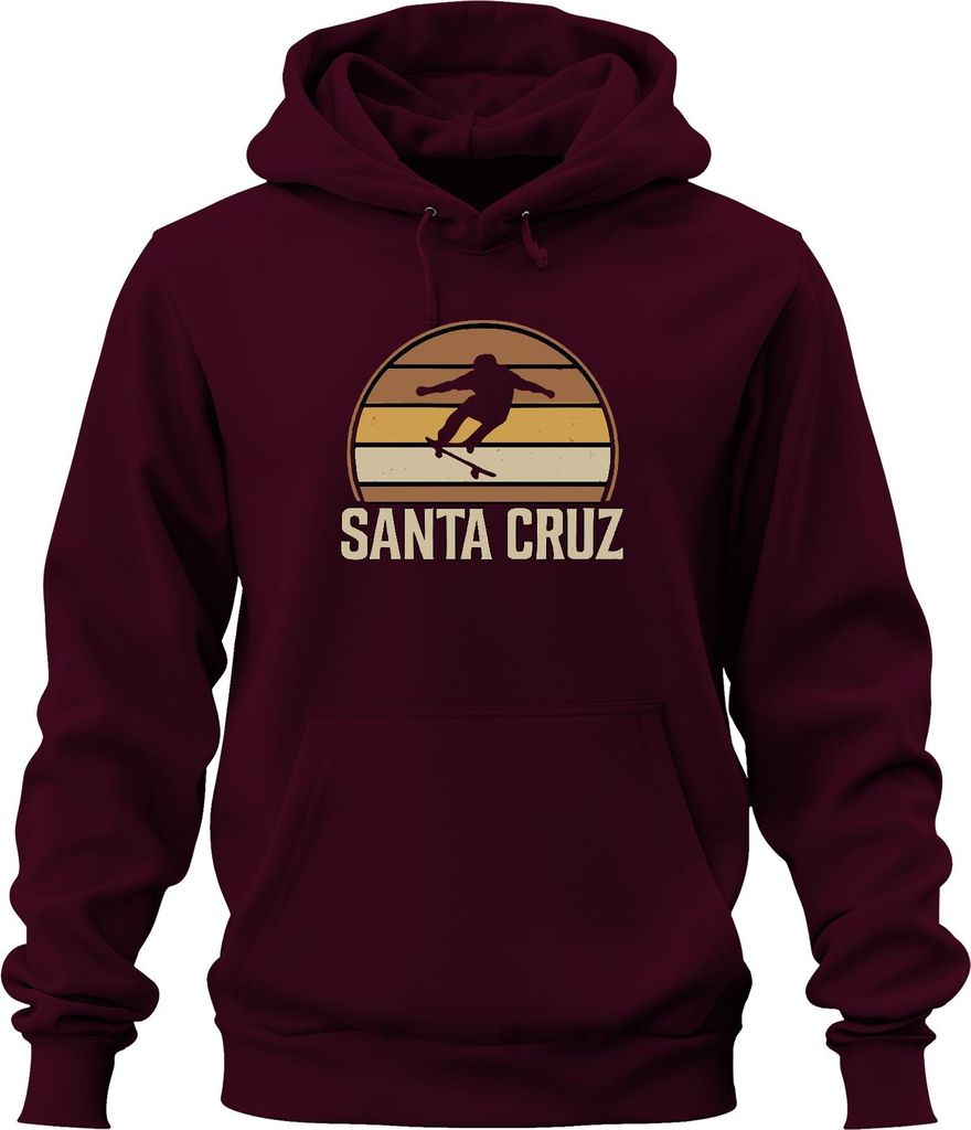 Santa Cruz Skateboard Retro Skater Vintage Sunset Surfer Cali Uni Hoodie Kapuzenpullover, Burgundy, L