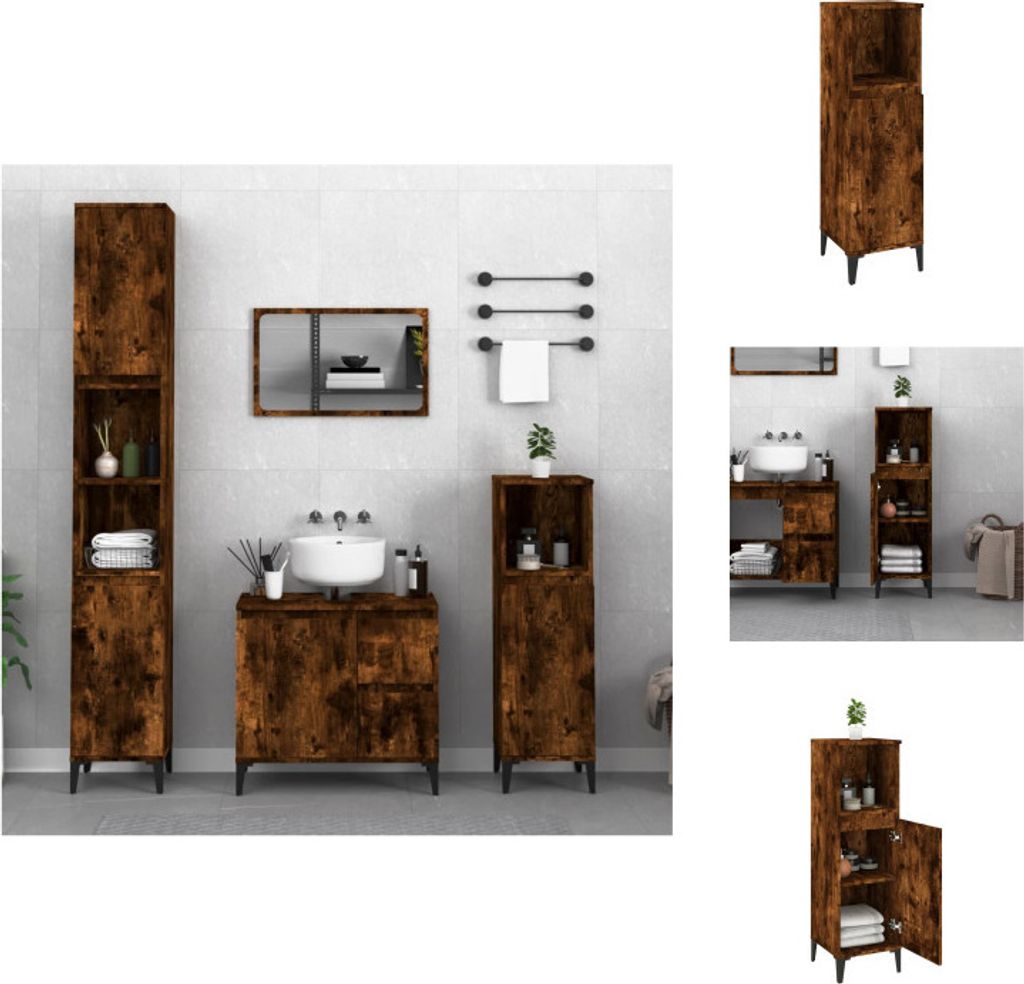 vidaXL Badschrank Räuchereiche 30x30x100 cm Holzwerkstoff - Badezimmermöbel-Sets