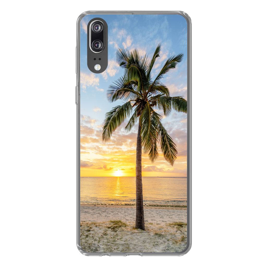 MuchoWow Handyhülle Schutzhülle Hülle für Huawei P20 Strand - Palme - Sonnenuntergang Silikon Softcase Handy Hülle - Hardcover