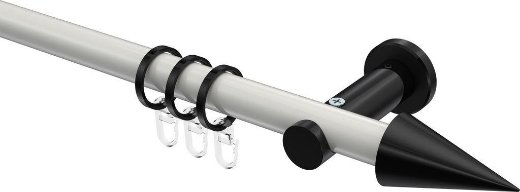 Interdeco Gardinenstange / Vorhangstange Weiß / Schwarz, Typ Platon Savio (Kegel), 20 mm Ø 1-läufig, 420 cm