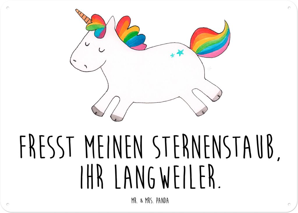 Mr. & Mrs. Panda Wandbild Einhorn Happy DIN A5 - Weiß - Geschenk, glücklich, Türschild, Schild, Unicorn, Magnetschild, tafel, Lebensfreude, Lach...