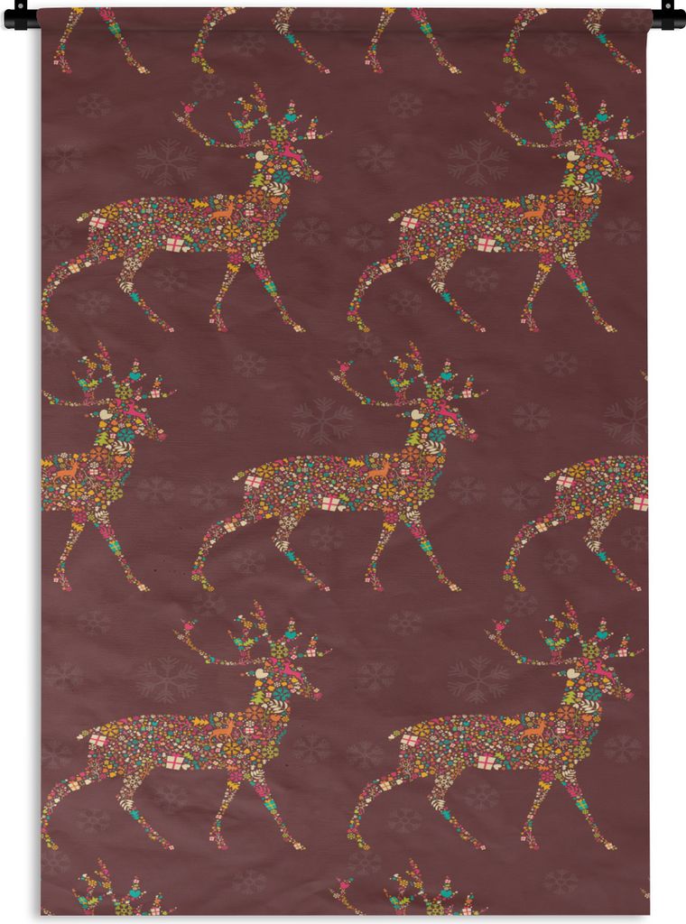 MuchoWow Wandteppich Wandbehang Hirsche - Muster - Farben 60x90 cm Tapisserie Dekoration Wandtuch - Foto-Teppich - Abwaschbar