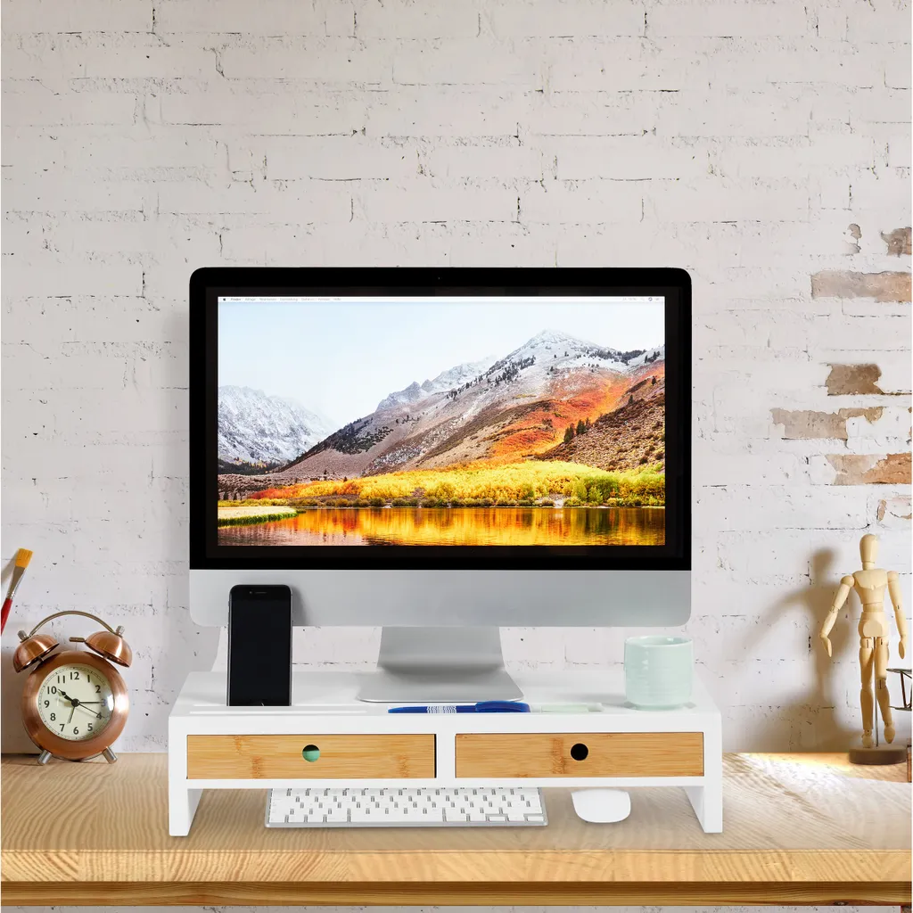 Support d'écran blanc pour bureau : ergonomie et rangement Relaxdays