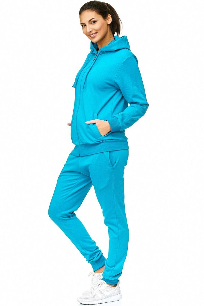 Damen Jogginganzug einfarbig 100% Baumwolle 586 Türkis M