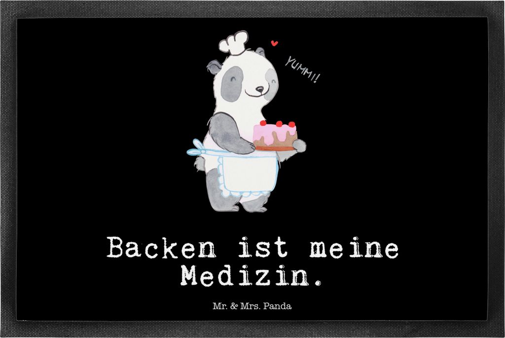 Mr. & Mrs. Panda fußmatte Panda Backen 40 x 60 cm - Schwarz - Geschenk, bodenmatte, Kuchen, Schuhabstreifer, Hobbybäcker, Schmutzmatte, Bodenvorl...
