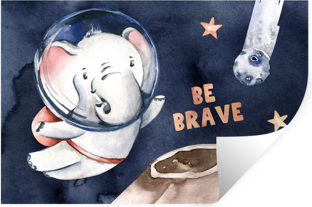 MuchoWow Wandtattoo Wandsticker Wandaufkleber Sei tapfer' - Elefant - Sprichwörter - Zitate - Junge - Mädchen - Kinder 120x80 cm Selbstklebend ...