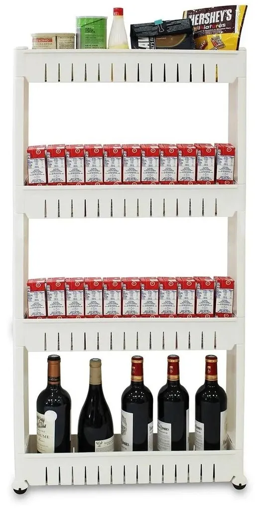 Rangement cuisine étroit sur roulettes 4 plateaux en plastique blanc PP