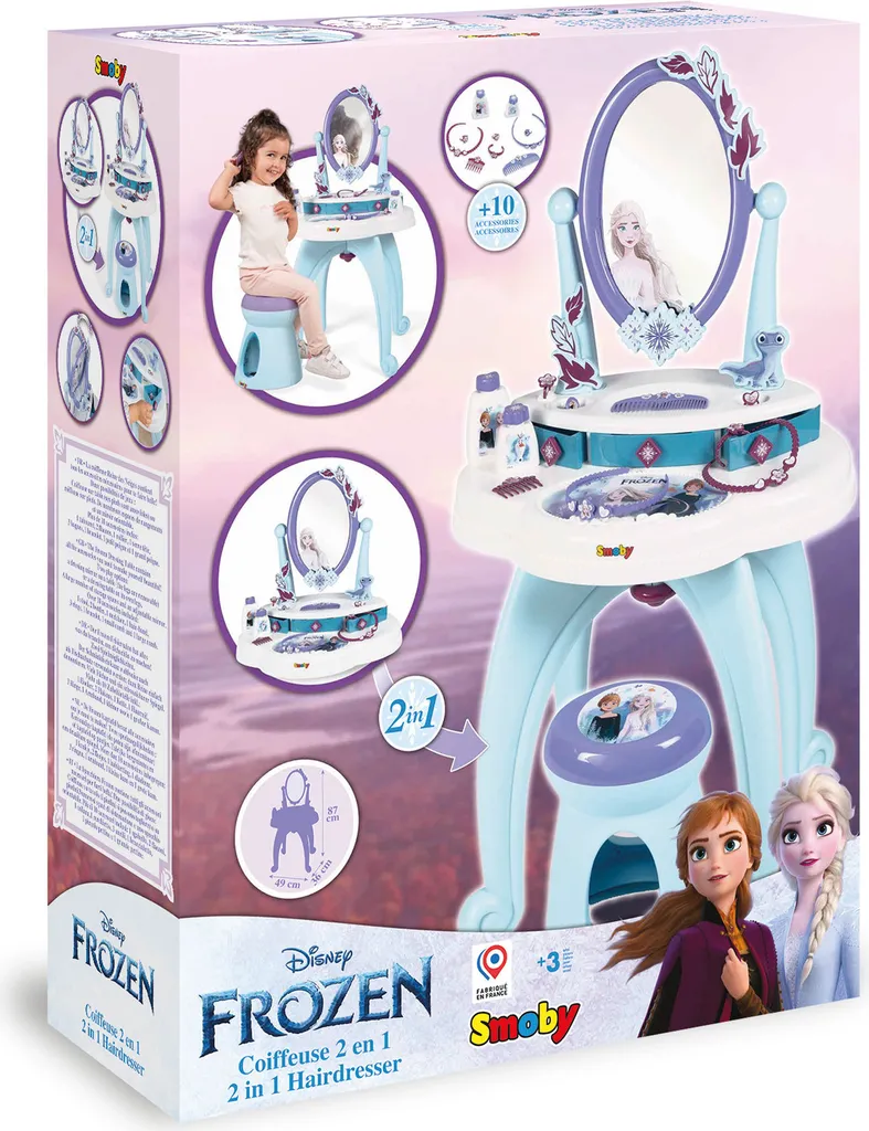 Coiffeuse enfant Reine des Neiges Smoby avec table de maquillage 2en1