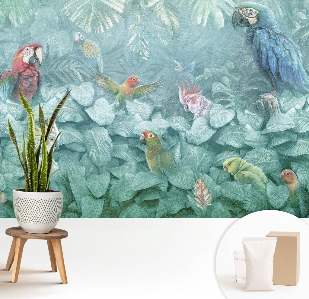 Fototapete - 208x146 cm - Tapete - Wandtapete - Wandbilder - Dekofolie - Tapete Folie - Wand - Dekoration - Wohnzimmer - Exotische Vögel