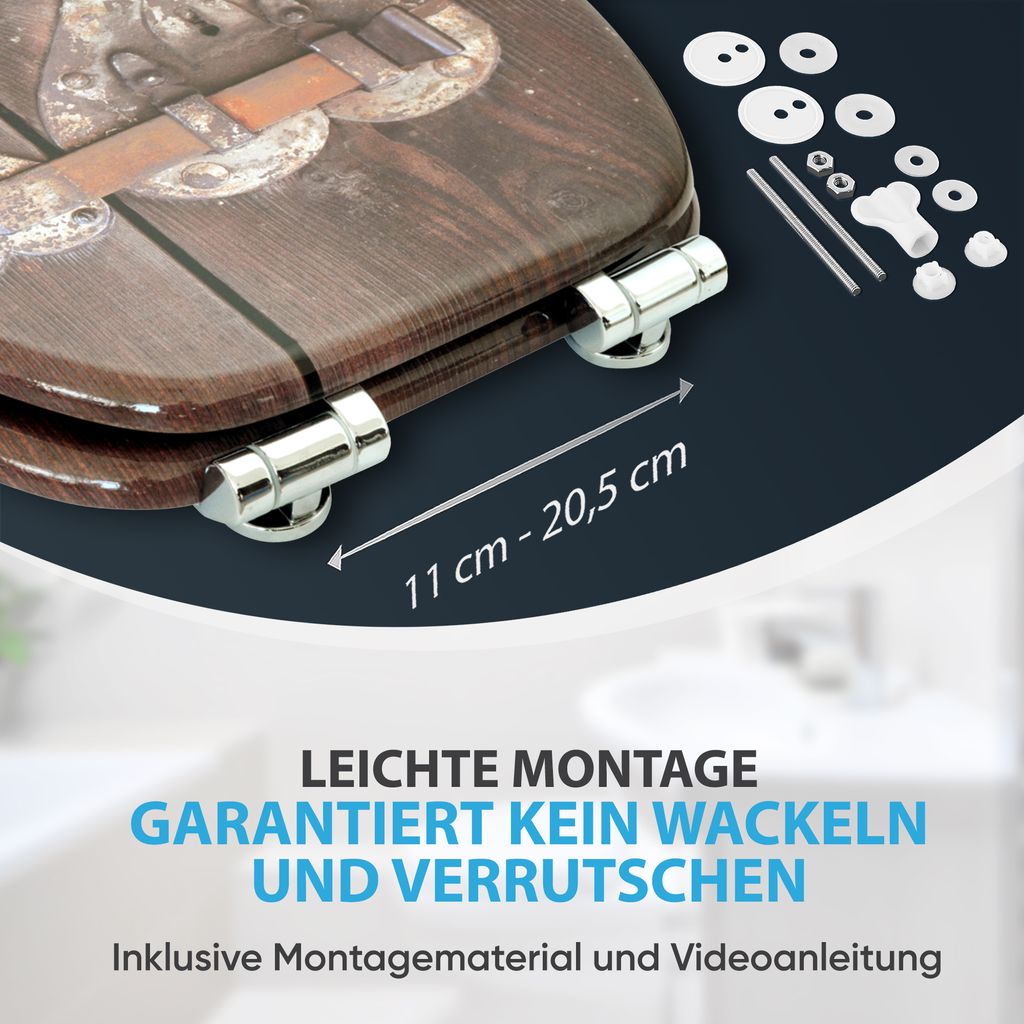 Sanilo WC-Sitz Ohne Absenkautomatik – Rustikales Holzdesign, Verstellbare Scharniere, Antibakterielle Oberfläche