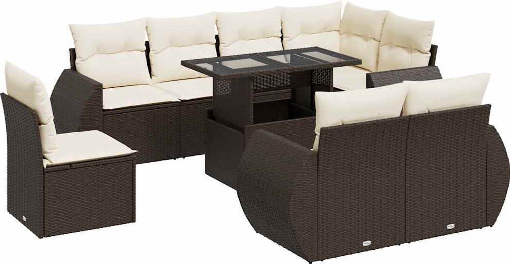 "WINTER SALE" 9-tlg. Garten-Lounge-Set - elegantes Design - Sitzgruppe/Gartengarnitur - mit Kissen Braun Poly Rattan - Terassenmöbel NeuMöbel909910