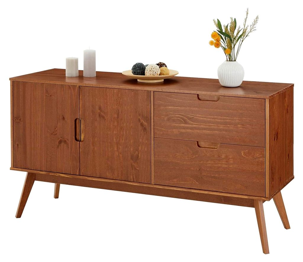 Sideboard Tivoli aus massivem Holz in Kastanienfarbe, Kommode mit 2 Türen und 2 Schubladen