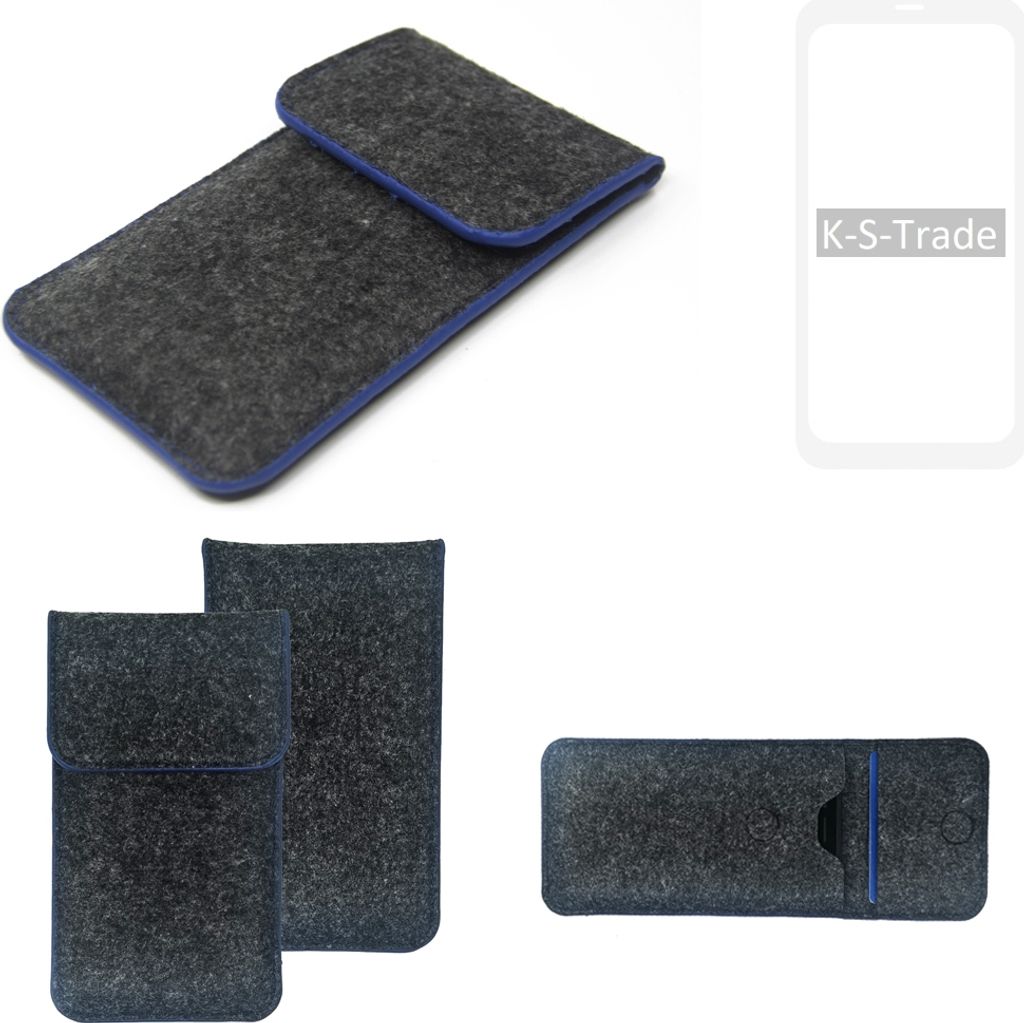 K-S-Trade Handy-Hülle Schutz-Hülle kompatibel mit Xiaomi Redmi Note 9 Filztasche Pouch Tasche Case Sleeve Filzhülle dunkelgrau, blauer Rand