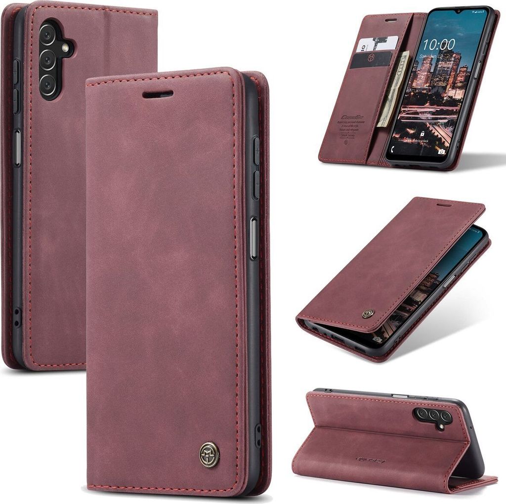 König Design Hülle kompatibel mit Samsung Galaxy A13 5G Kunstleder Handyhülle - Handy Case Weinrot