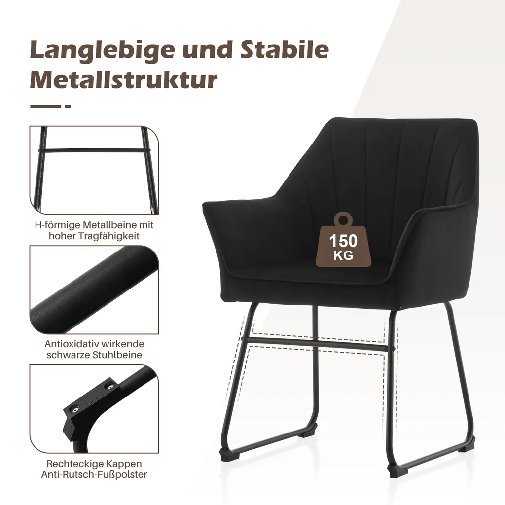 Lot de 2 Chaises de Table pour Salle à Manger et Cuisine en Tissu Noir