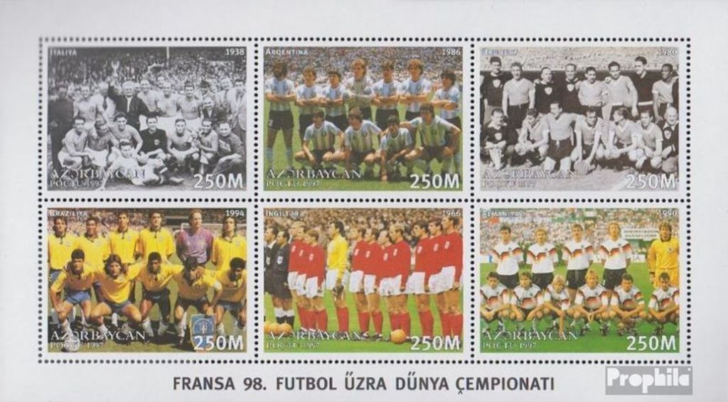 Briefmarken Aserbaidschan 1997 Mi 399-404 Kleinbogen (kompl.Ausg.) postfrisch Fußball