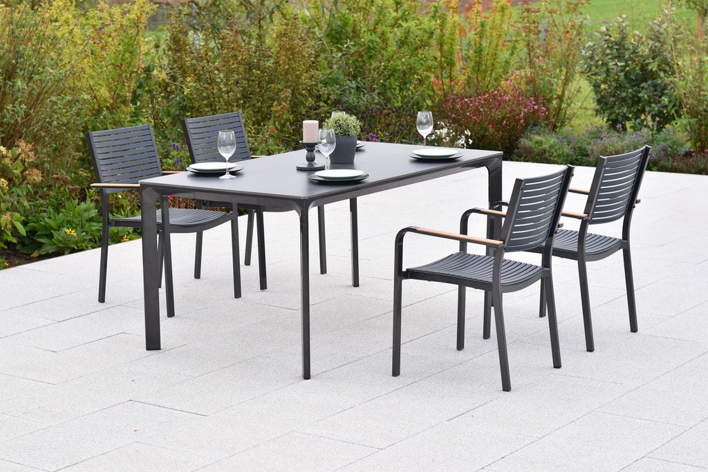 Merxx Gartenmöbel Set Paliano 5tlg., 4 Stapelsessel, Tisch 160 x 90 cm- Stah/Kunststoff