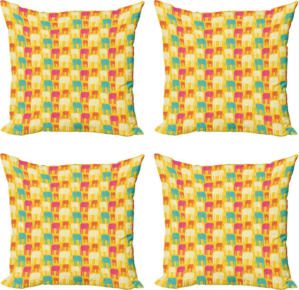 ABAKUHAUS Elefant Kissenbezug Set (4 Stück), Buntes Gekritzel-Tier, Moderner Doppelseitiger Digitaldruck, 45 cm x 45 cm, Mehrfarbig
