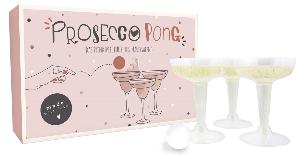 Prosecco Pong Trinkspiel rosa mit 12 Gläsern und 2 Bällen Produktbild 