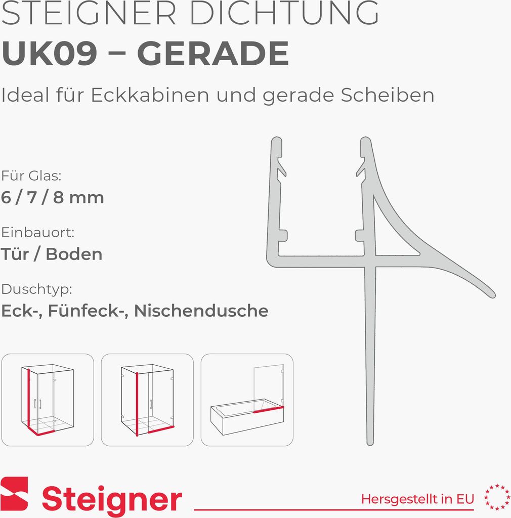 STEIGNER Duschtürdichtung 40cm UK09 (1 Stk.) transparent - Produktbild 