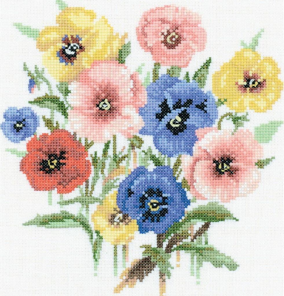 Auslaufmodell Heritage Kreuzstich Set Aida "Stiefmütterchen (A)", Zählmuster, VPPP699-A, 17,5x19cm