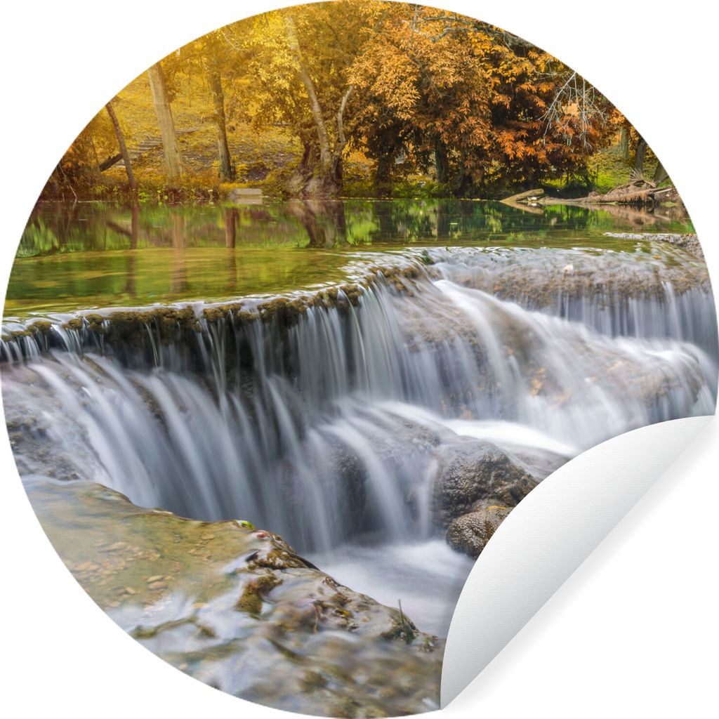 MuchoWow Runde Wandtattoo - Wandsticker Tapete Aufkleber Herbst - Wasserfall - Natur - Bäume Ø 100 cm Selbstklebend und Repositionierbar - Wand...