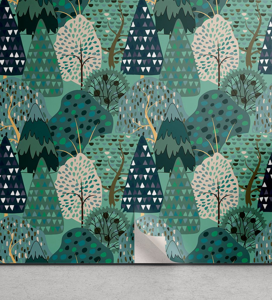 ABAKUHAUS Botanisch abziehbare & klebbare Tapete für Zuhause, Doodle Art-Karikatur-Baum, selbstklebendes Wohnzimmer Küchenakzent, 33 cm x 180 cm,...