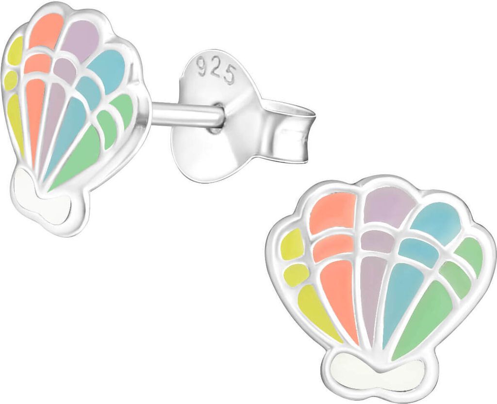 Kinder Ohrringe Ohrstecker 925er Sterling Silber Meeresmuschel in lila oder bunt Farbe - Bunt